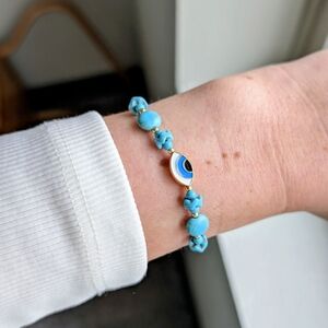 Turquoise Beaded Bracelet with Evil Eye Charm From Türkiye (+2 Necklaces)